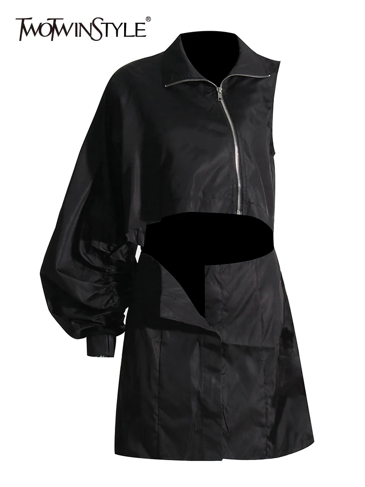 

Женское платье с высоким воротом twotwin2, однотонное платье трапециевидной формы с длинным рукавом и открытыми плечами на лето