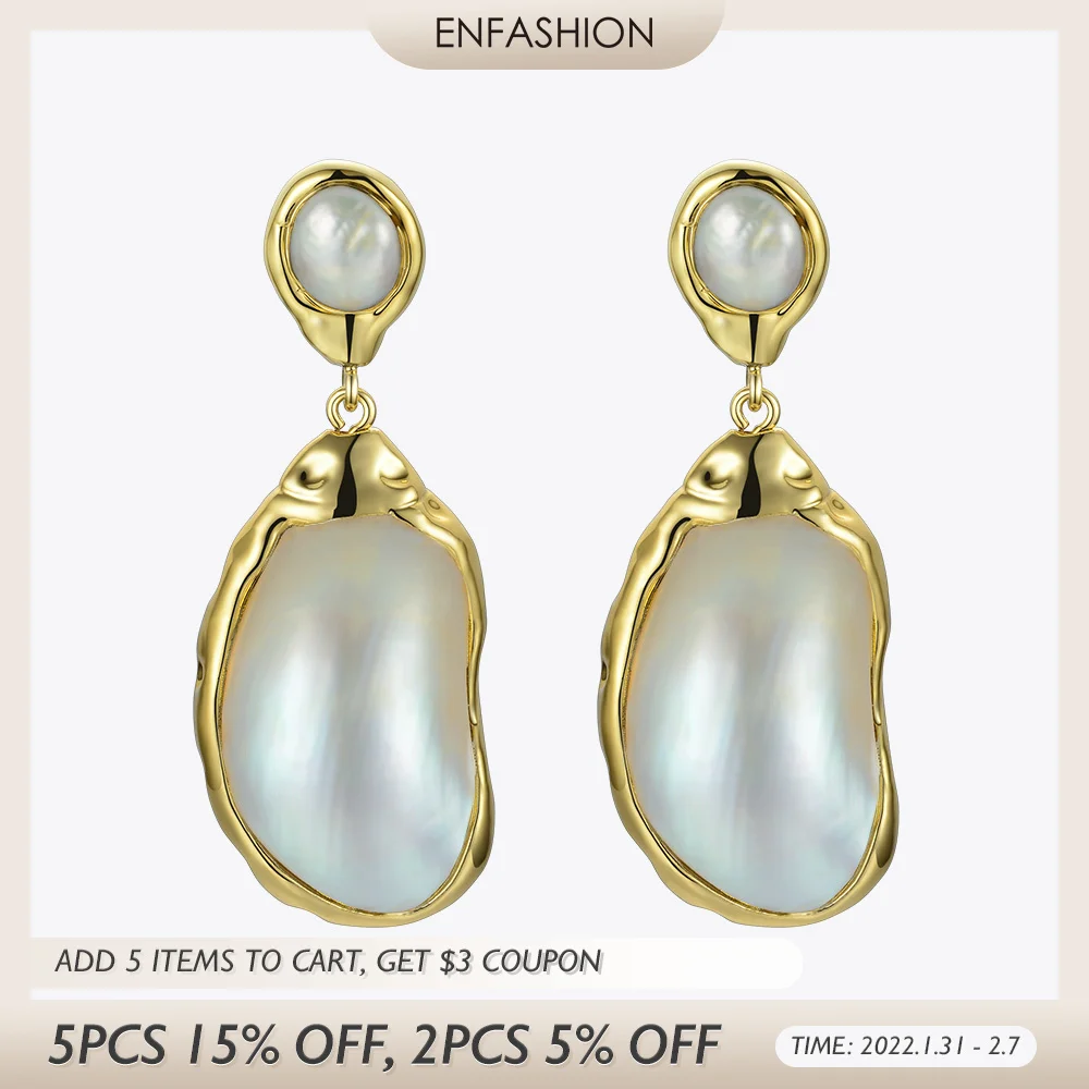 

Enfashion Vintage Big Conch Drop Earrings For Women Gold Color Natural Mother Of Pearl Earings Fashion Jewelry Oorbellen E191024