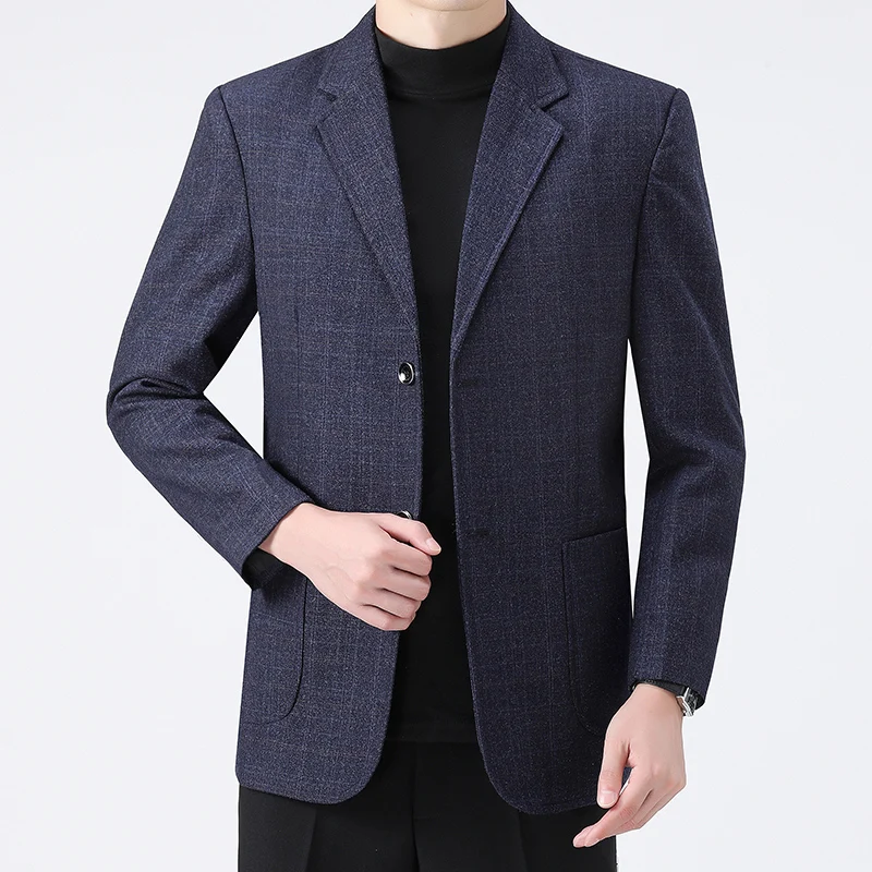 

Мужской повседневный блейзер в клетку, темно-синий однобортный приталенный Блейзер, куртка большого размера 3XL, 2021