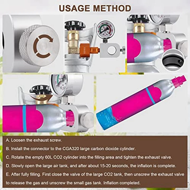 Адаптер для заправки CO2 + манометр на 3500 фунтов/кв. дюйм содовой баллон с Art Pink