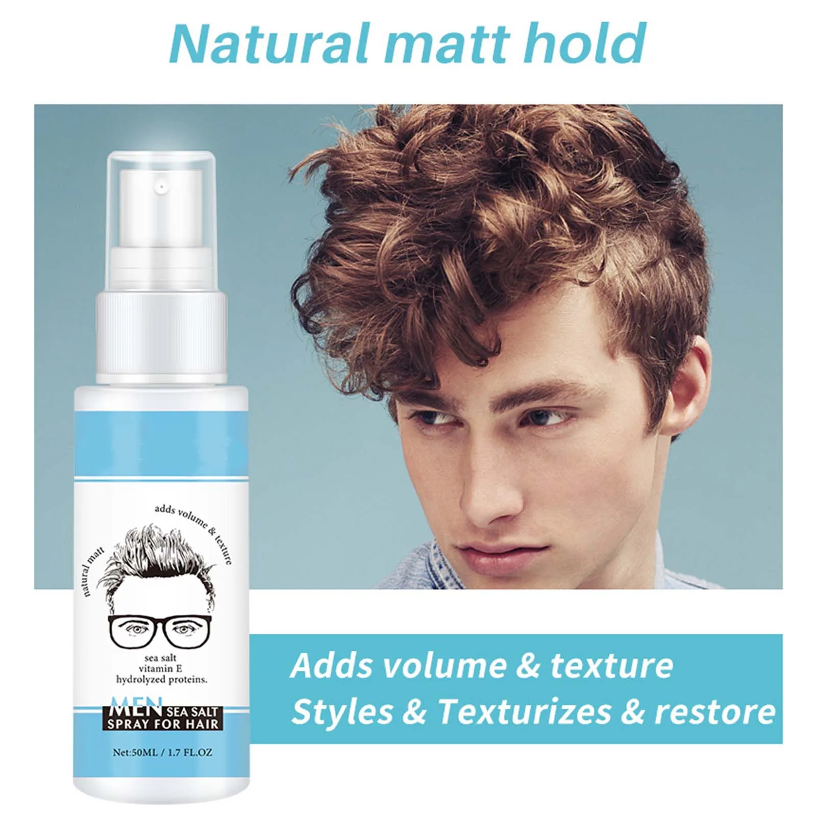 

50ml Natural Sea Salt Hair Mist Spray For Women Men Fluffy Hair Texturizing Mist Long Lasting Styling Spray Hair Care Supplies