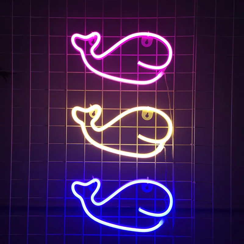 

LED Whale Neon Sign Lights For Bedroom Wall Battery USB Night Lamp Atmosphere Kids Gifts Home Christmas Party Room Decoration