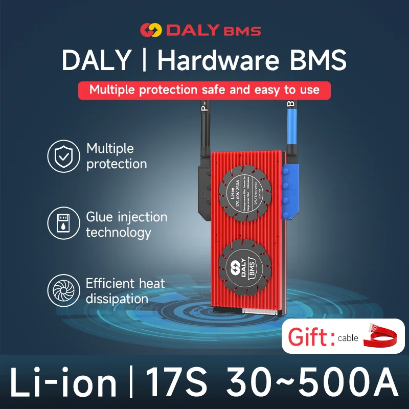 

DALY BMS Li-Ion 17s 60v 30A 40A 50A 60A 100A 120A 150A 200A 250A 300A 400A 500A bms с функцией балансировки и вентилятором