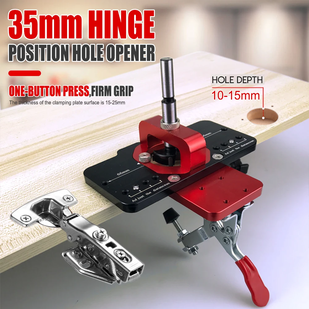 

35mm Hinge Hole Opener Aluminum Alloy Woodworking Drilling Locator Opener Auxiliary Tools Accurate Positioning for Door Cabinets