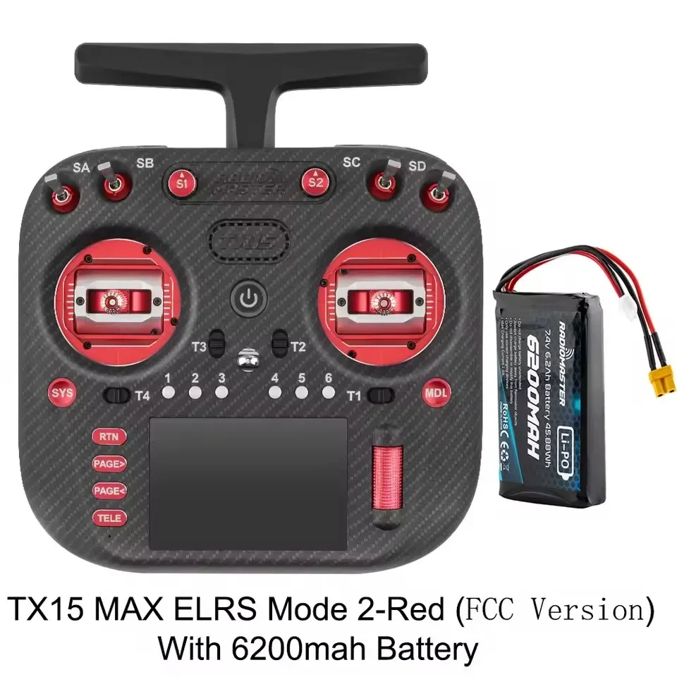 Radiomaster TX15 Max ELRS Red + 2S 6200mAh battery