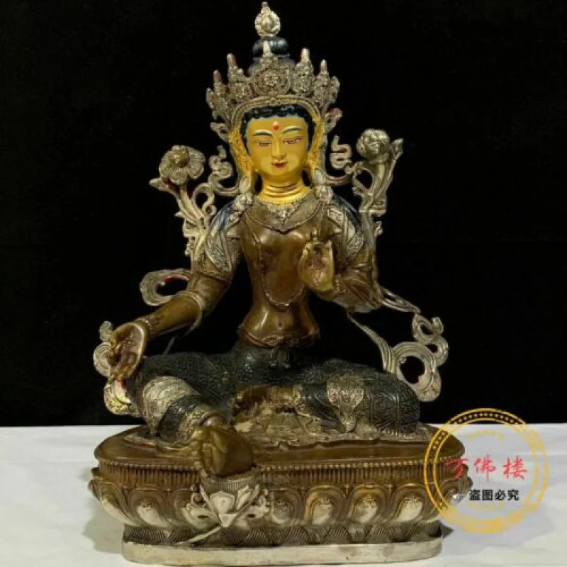 

12 Inch 30cm Tibetan Bronze Gilded Buddhist Bodhisattva Green Tara Buddha Statue