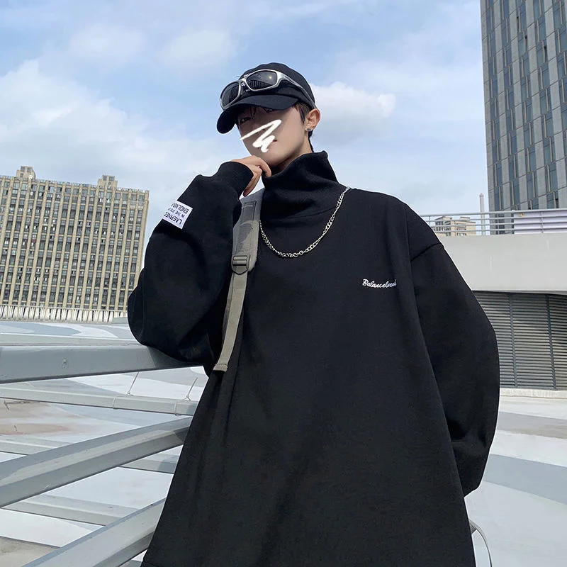 

Privathinker Turtleneck Men's Gothic Sweatshirts Autumn Embroidered Loose Fashion Brand Pullovers Casual Harajuku Hoodies