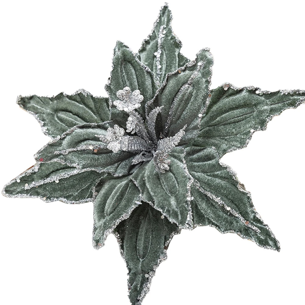 Рождественский цветок 26 см красное золото блестящий флис имитация