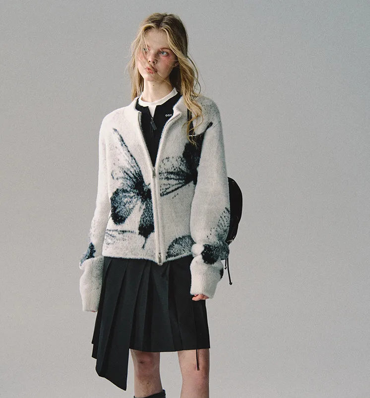 Кардиган Y2K в готическом стиле черный свитер на молнии с бабочками новые