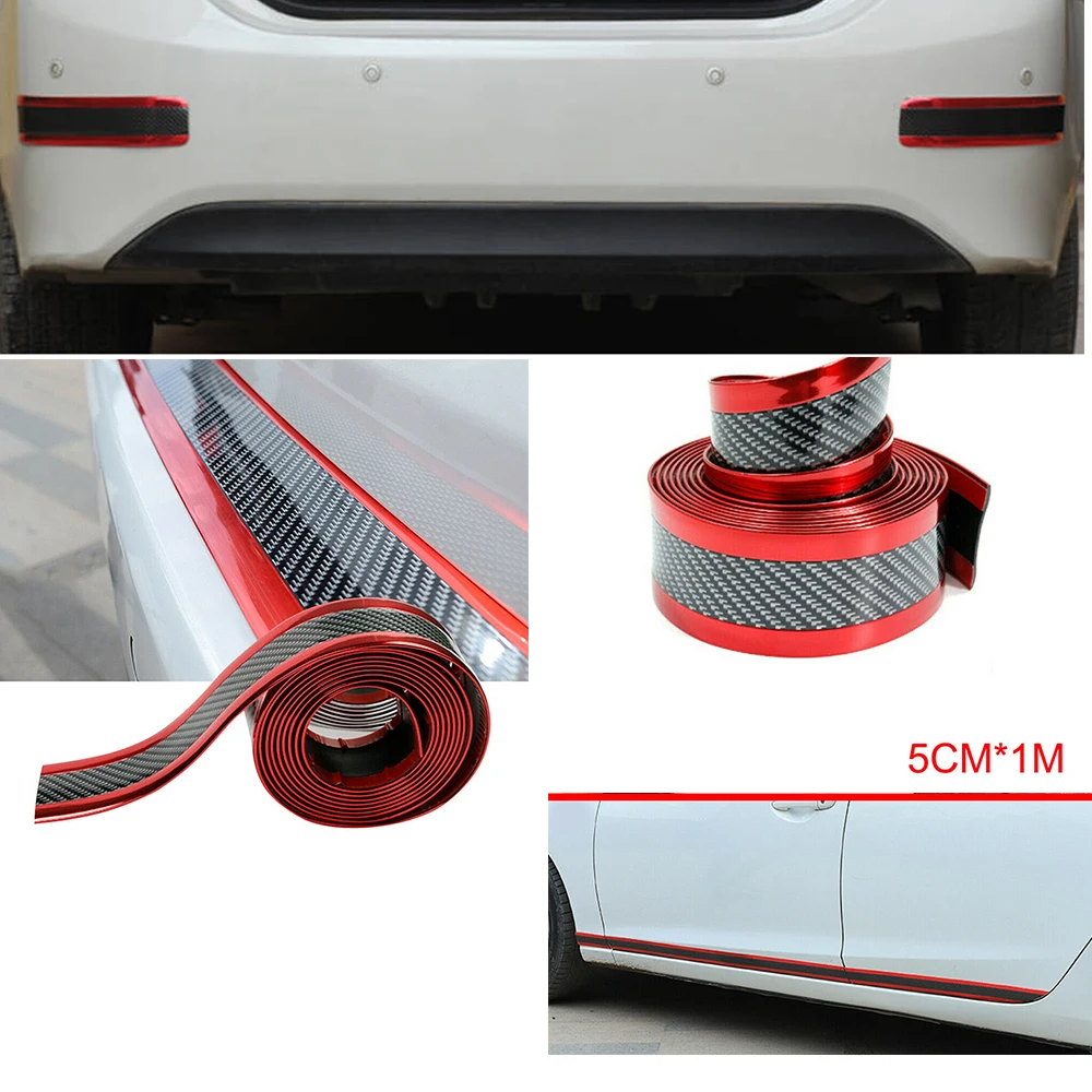 

1x 5cm*1m Carbon Fiber Red Car Door Sill Scuff Plate Guard Pedal Protector Strip Fit for most cars trucks SUVs