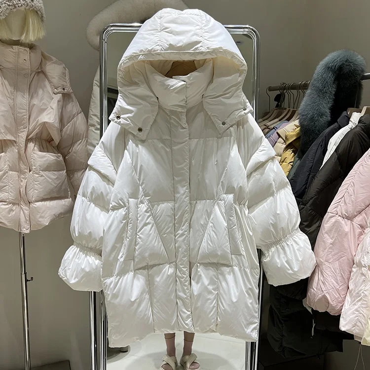 

New Women Long Down Jacket Casual Style Autumn Winter White Duck Down Hooded Coats And Parkas Female Outwear