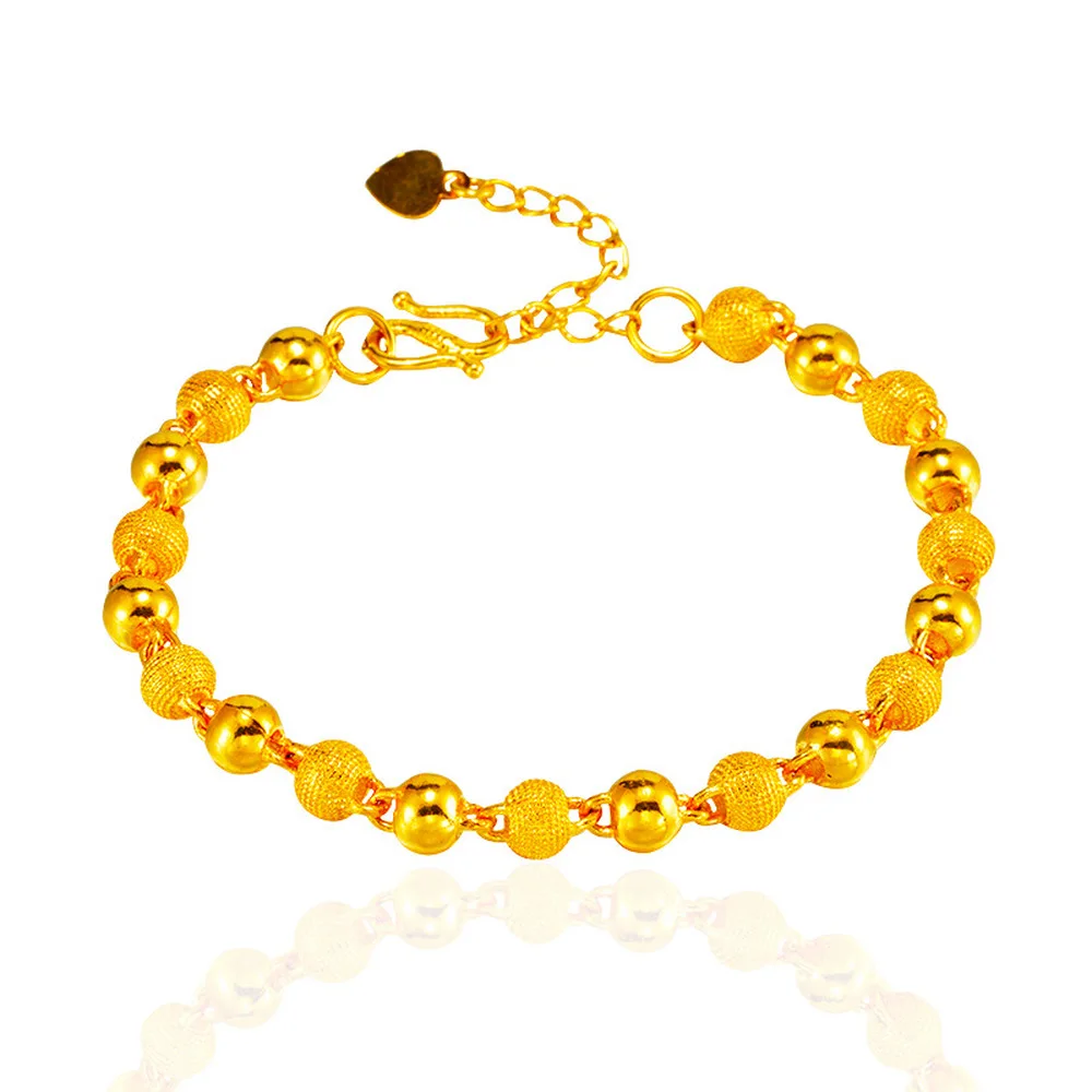 

Vintage Copper Color Round Beads Bracelets For Women Simple Frosted Solid Not Fade Couple Bangle Wedding Jewelry Freeshipping