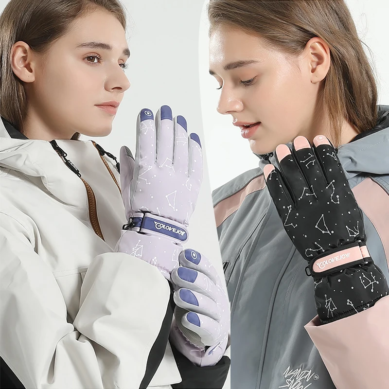

Winter Women Ski Gloves Outdoor Snowboarding Gloves Windproof Waterproof Non-slip Touch Screen Warm Cycling Gloves Female Fleece