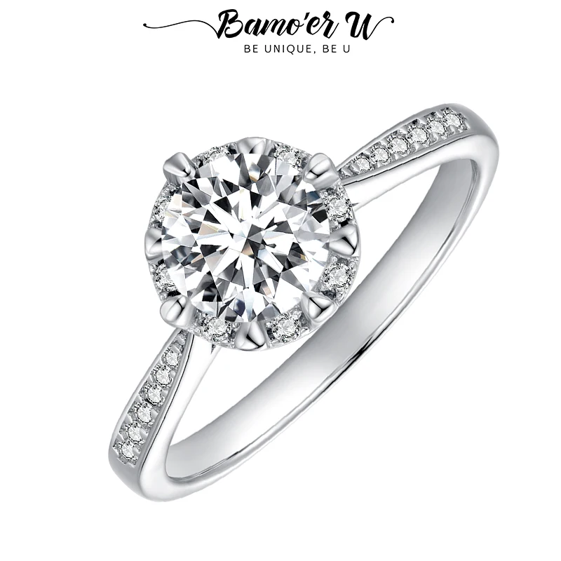 

Кольцо Bamoer U с муассанитом D цветное VVS1 EX круглая огранка S925 набор из кубического циркония для женщин ювелирные изделия для помолвки подарок