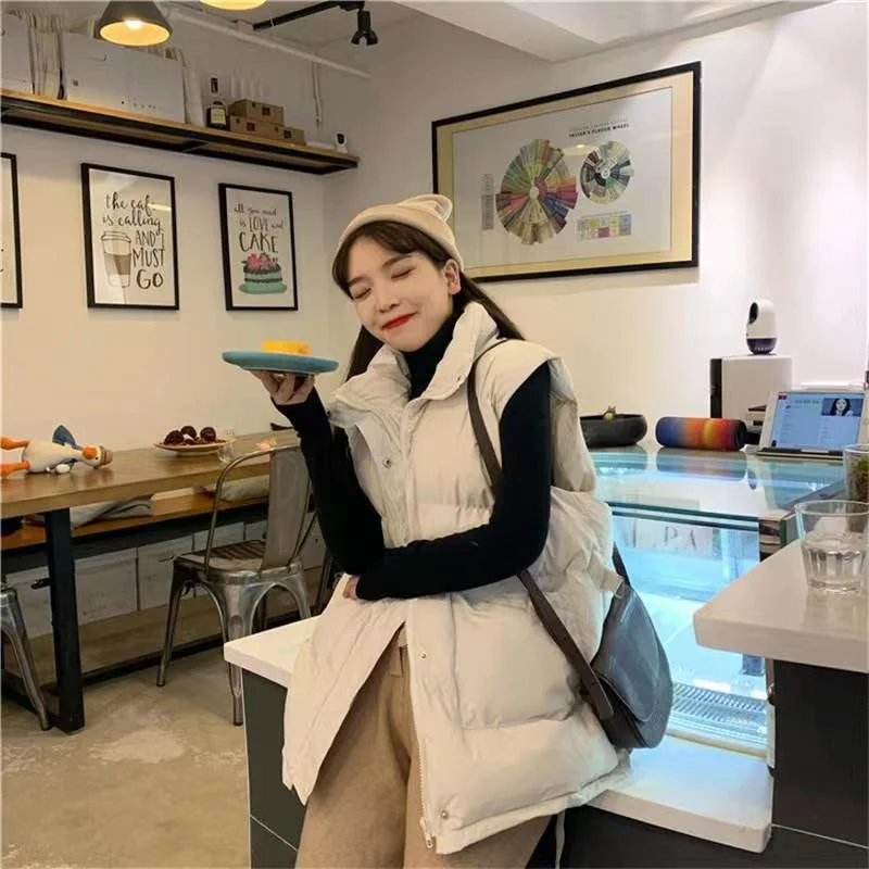 Autumn 2021 New Female Vest Jacket Women Winter Coat Warm Women Loose Parkas Solid Army Green Sleeveless Coats Parka 4 Colors