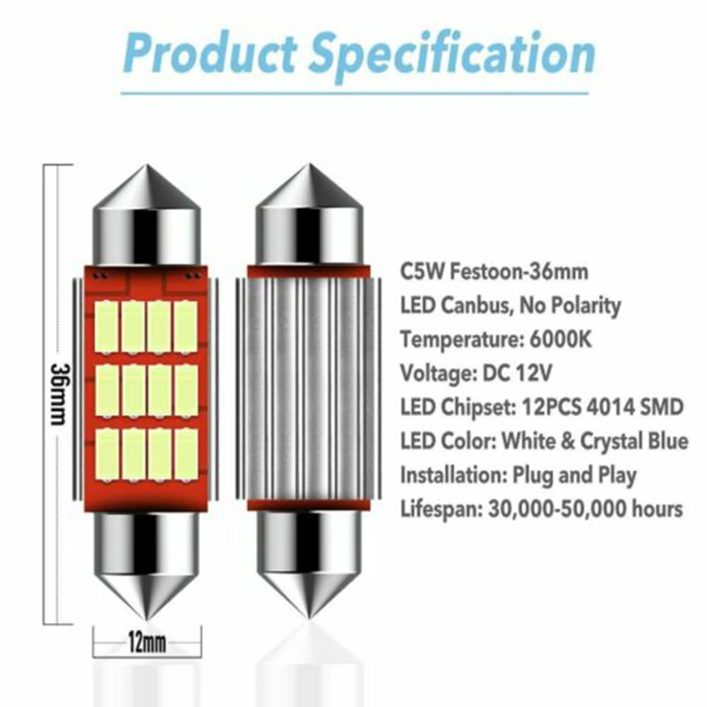 

Canbus 36mm License Plate Light 264 SMD LED Interior Car Bulb Blue 36mm C5W 4014 LED Chip Super Bright Car Accessory