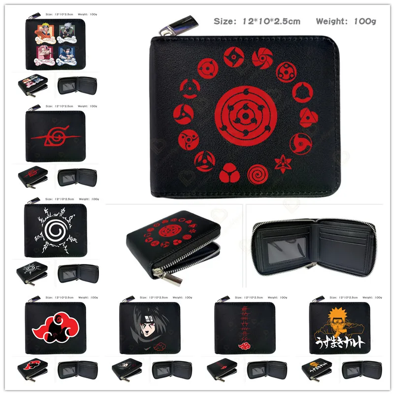 Кошелек наруто черный кошелек из искусственной кожи короткий с карманом для