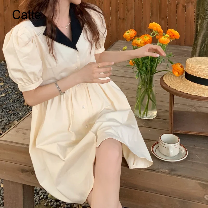 

Платье женское с квадратным вырезом, милое винтажное элегантное платье-трапеция с вырезами на спине, с пышными рукавами, милое платье для де...