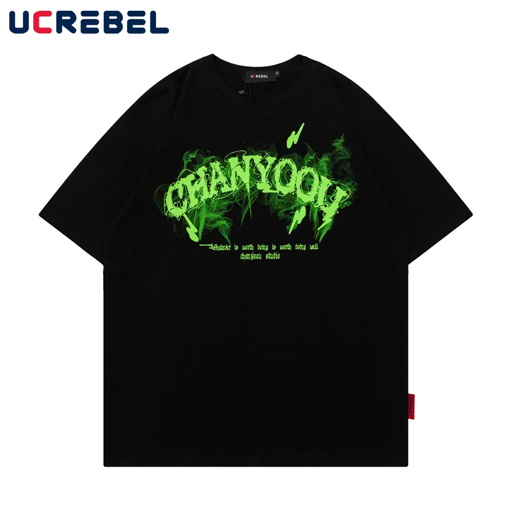 

Letter Print Short Sleeve T-shirt Mens Summer Loose Half-Sleeve Streetwear Casual Crew Neck Cotton Tee Men