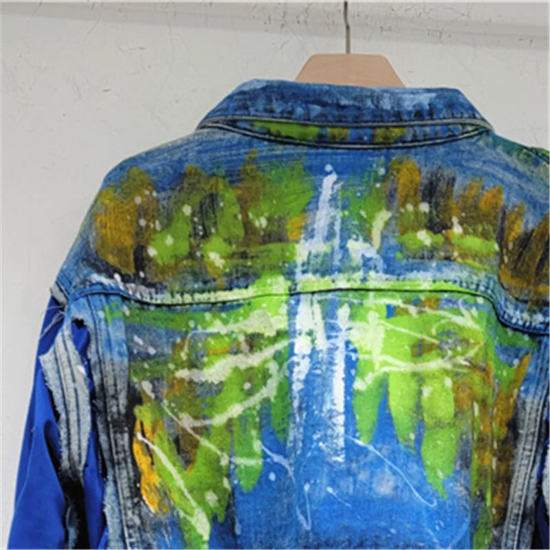 Осенняя модная джинсовая куртка с карманами в стиле пэчворк женская ковбойская