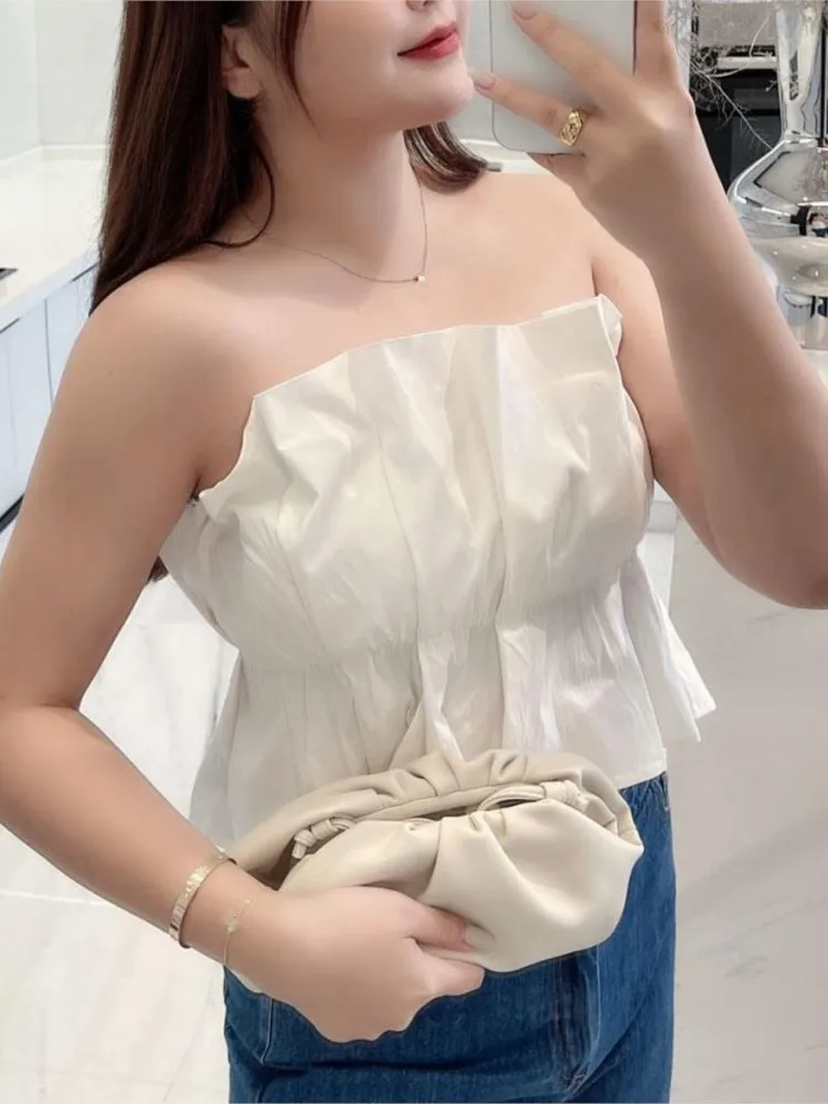 

Oversized French Bud Pleated Boob Tube Top Women's Clothing 2022 Spring Casual Fashion Quality Tops N8147