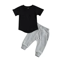 0 24m baby newborn two piece girls boys solid outfits short sleeve o neck t shirts tops loose pants infant toddler summer sets