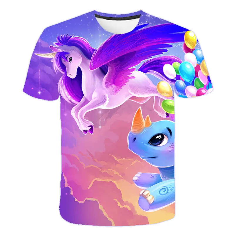 

2022 Summer New 3D Unicorn Print T Shirts Girls Tops Clothes Kids Cartoon Clothes Casual Comfortable Cute Unicorn Girls T Shirts