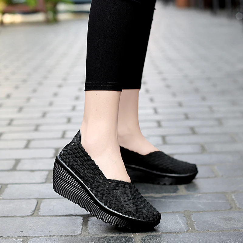 STRONGSHEN Summer Women Platform Handmade Weave Sandals Breathable Walking Shoes  5CM Heel Sneakers Female Zapatos De Mujer