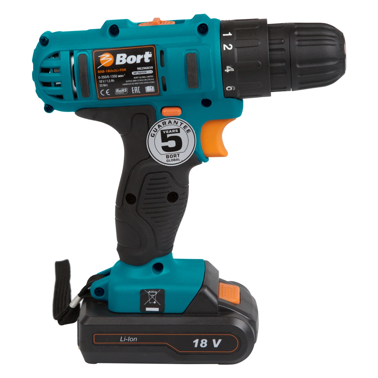 Дрель-шуруповерт аккумуляторная Bort BAB-18Ux2Li-FDK (напряжение 18 В 2 скорости