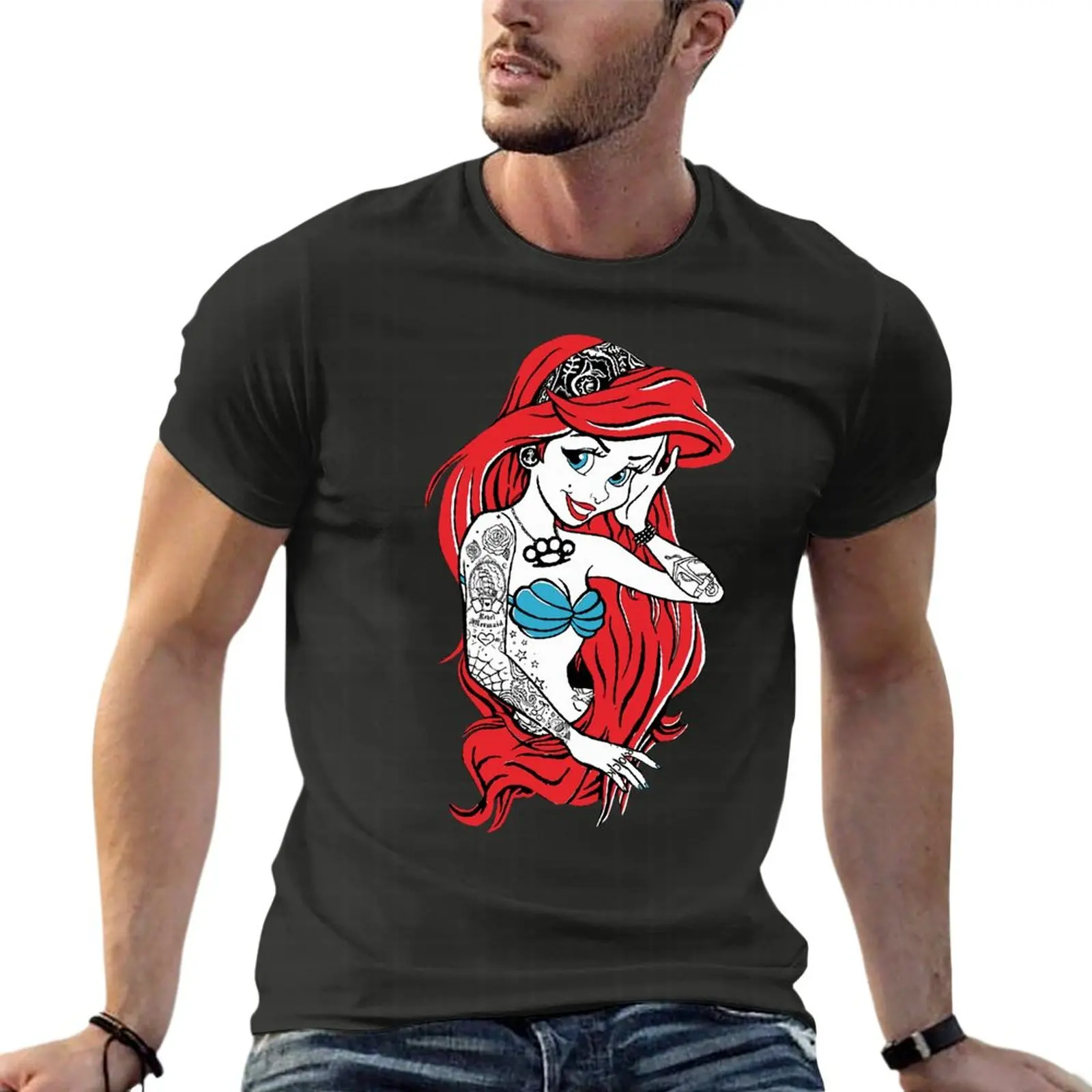 

Ariel The Little Mermaid Anime Manga Oversize T-Shirts For Mens Clothing Short Sleeve Streetwear Large Size Tops Tee
