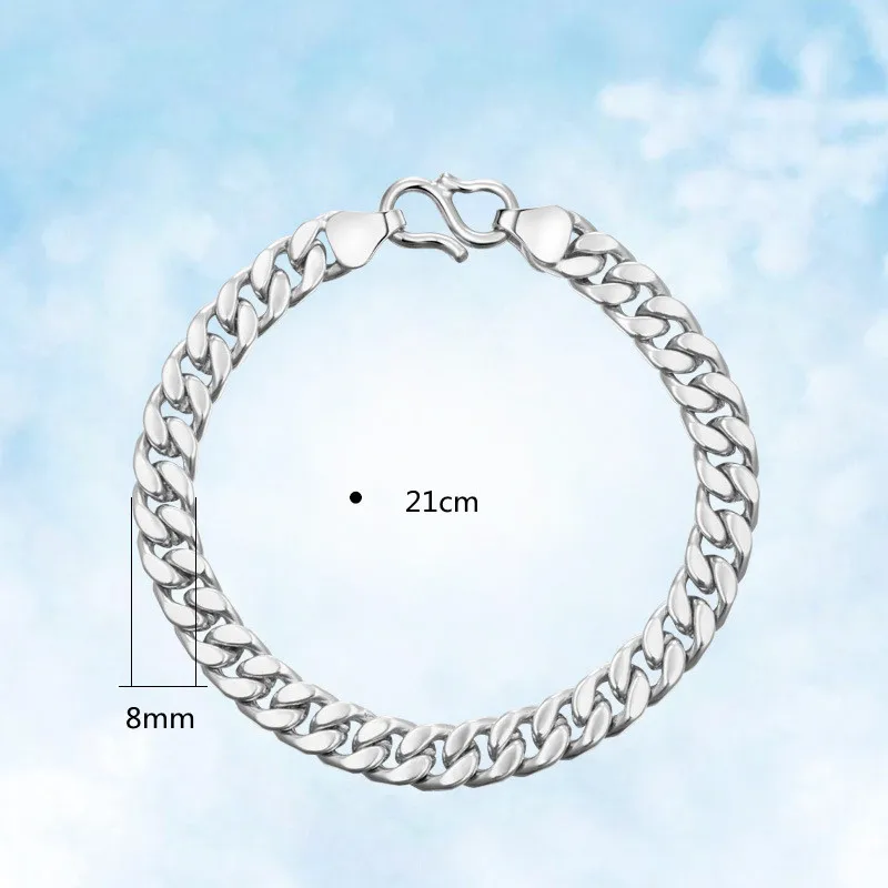 

925 Sterling Silver Male Fashion Big Bracelet Simple Elegant Sweet Bracelets for Men Young Boy Rock Punk Jewelry Bracelets