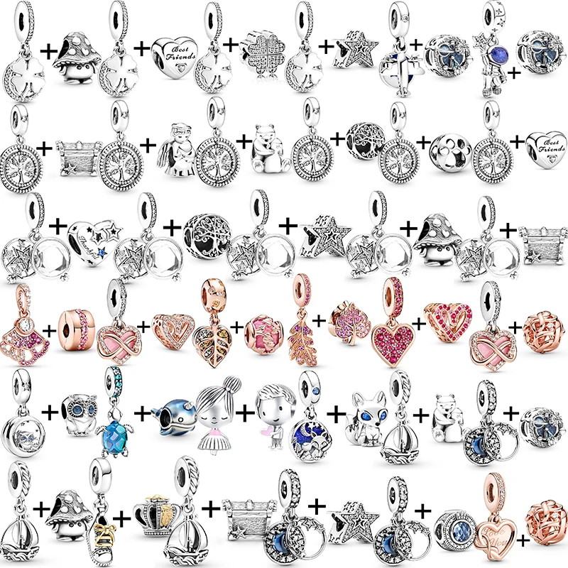 

2Pcs/Lot Star Leaves Heart Charm Beads Pendant Fits Brand Bracelet Necklace Making For Women Girl Jewelry Gift Dropshipping