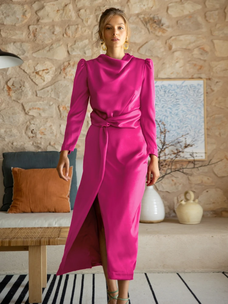 

Элегантное Длинное атласное платье миди, женское летнее однотонное модное милое вечернее платье без рукавов в Корейском стиле, модель 2023 года