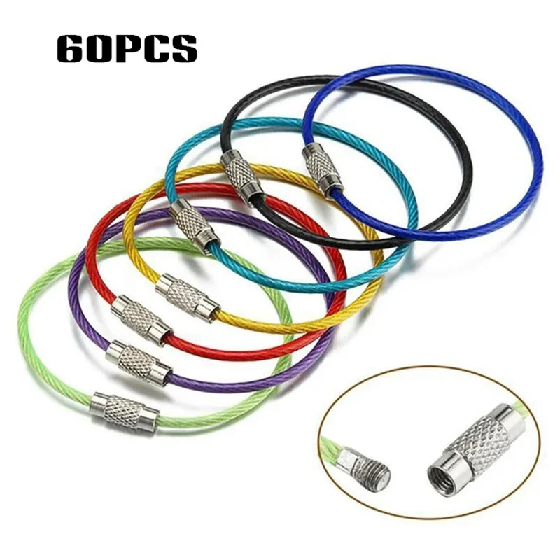 

20/40/60 Pcs Creative Color Steel Wire Lock Pvc Wrapped Metal Cable Key Ring Flexible Key Tag Loop 1.5*150mm 66cy