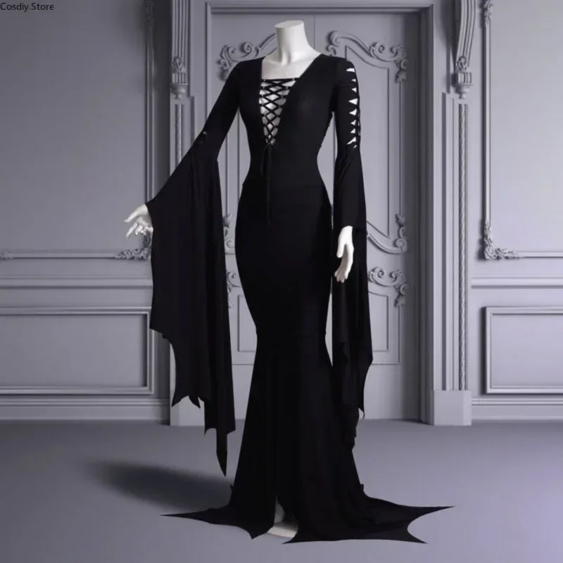 S-5XL Сексуальный костюм ведьмы-призрака на Хэллоуин Morticia Addam Готическое платье