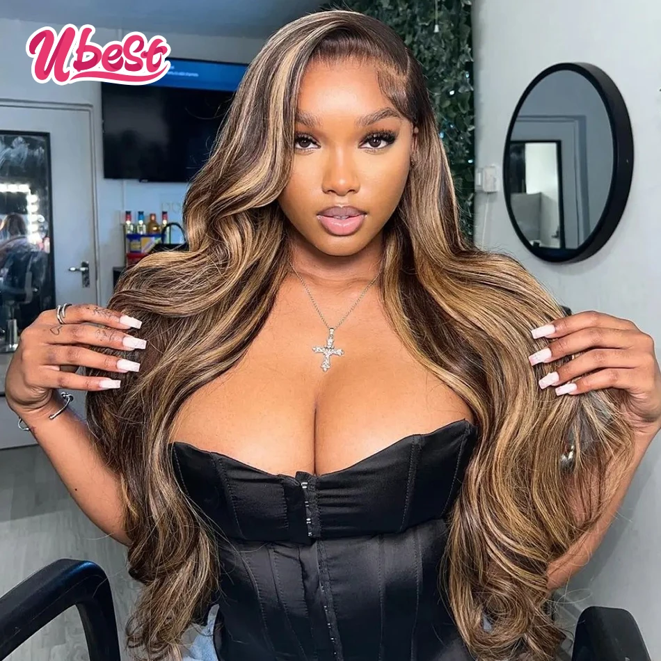 13x6 HD Transparent Lace Front Wig Highlight Blonde Body Wave Lace Front Wig Human Hair 30 Inch Pre Plucked Braizlian Human Wigs