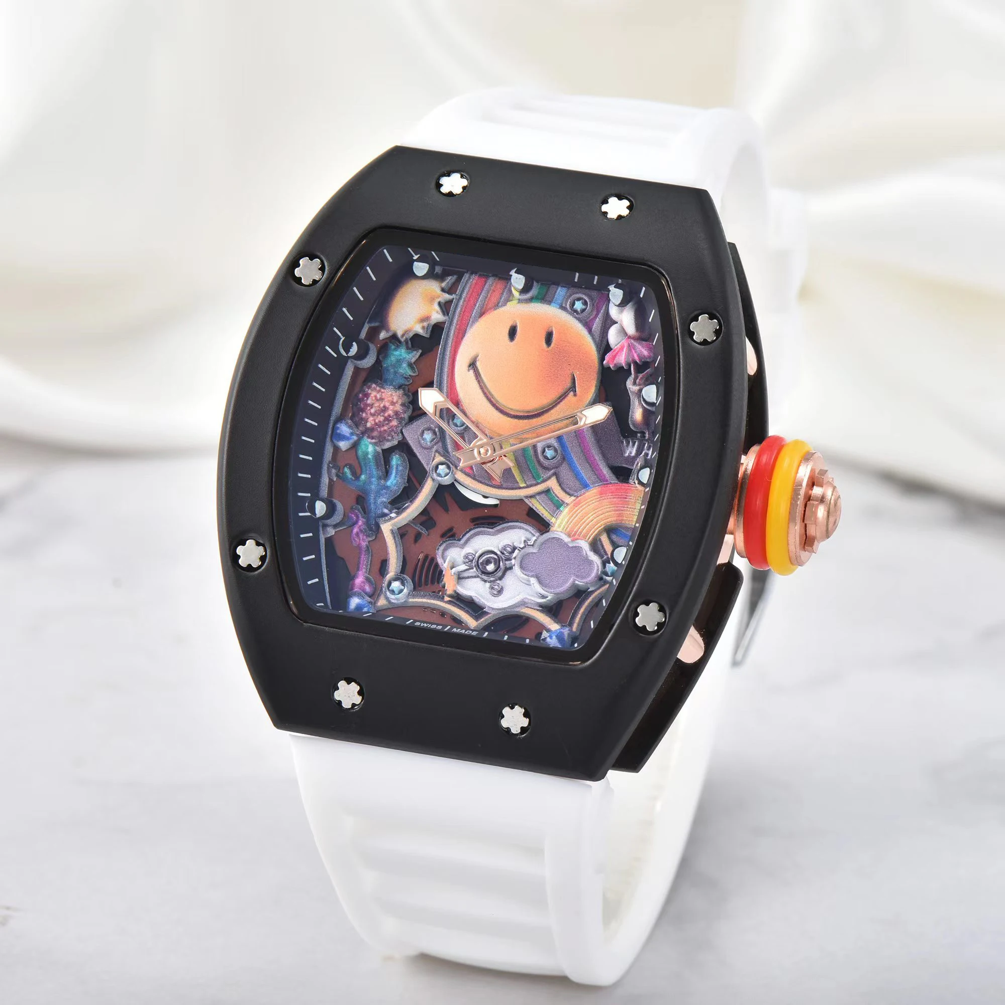 Часы мужские кварцевые с силиконовым ремешком большим циферблатом и календарем