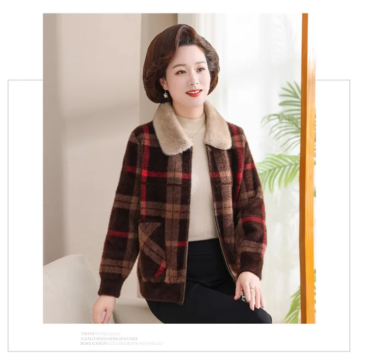 Утолщенная куртка на молнии из искусственного норкового бархата для мамы