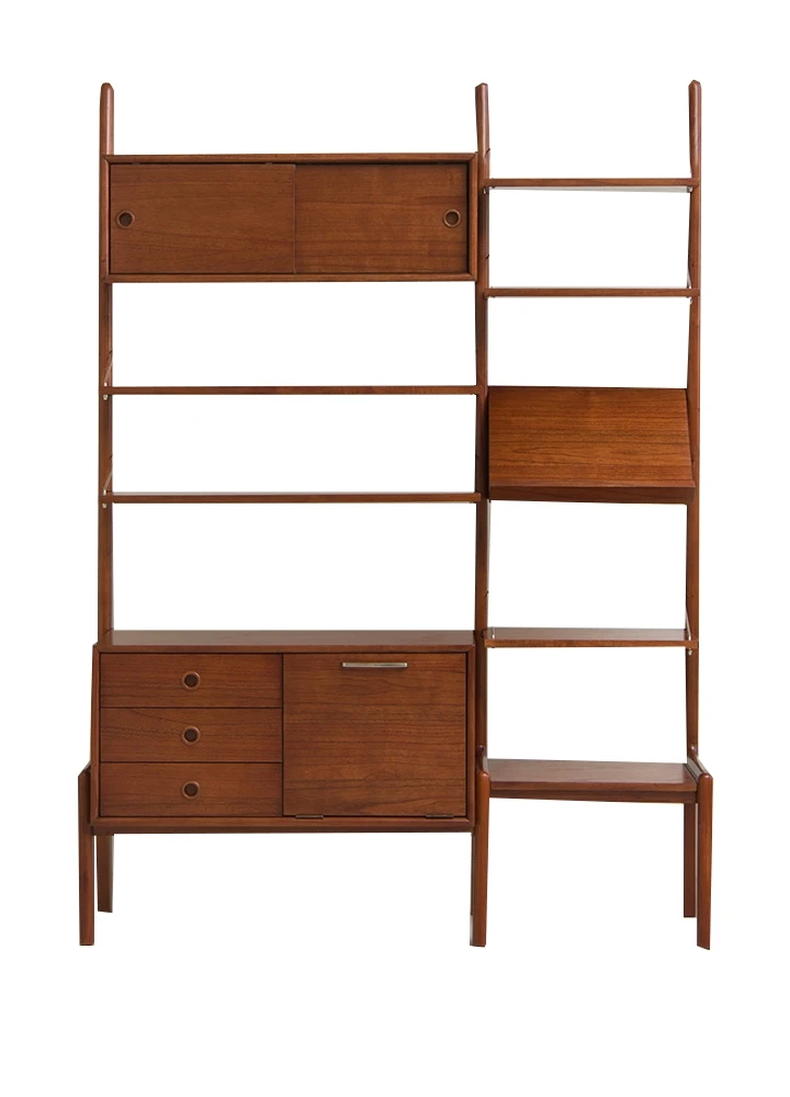 Скандинавский Ретро полностью деревянный напольный стоячий книжный стеллаж