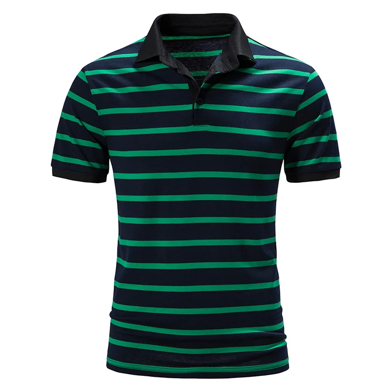 

Green Striped Polo Shirts Men Short Sleeve Mens Golf T Shirt Slim Fit Male Casual Quick Dry Basic Camisa Homme 2XL