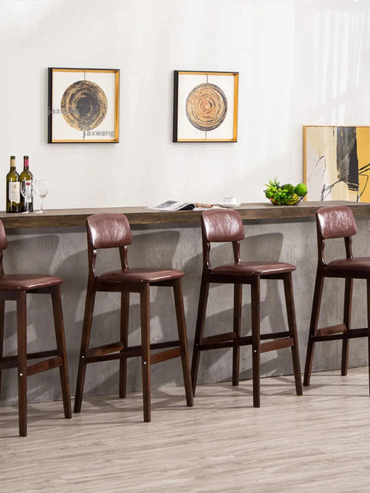 

Nordic Solid Wood Living Room Restaurant Bar Chair Modern Minimalist Hotel High-foot Bar Chairs Kitchen Cafe Backrest Bar CD