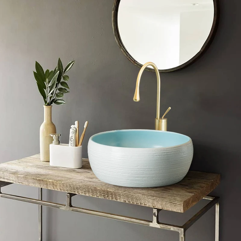 

Round Table Basin Small Size Ceramic Balcony Wash Basin Single Basin Art Basin Mingsu Household Toilet Wash Basin