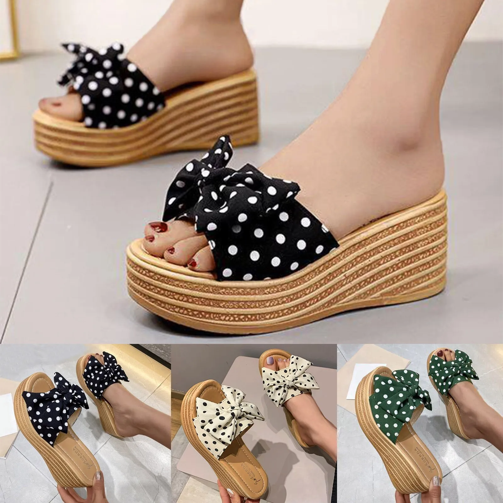 

Wedges Women Shoes Toe Womens Roman Wedges Knot Shoes Slippers Fashion Sandals Open Beach Women's Wedges