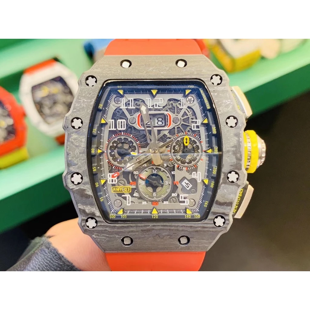 

Высококачественные спортивные Новые многофункциональные автоматические механические мужские часы из углеродного волокна черные красные ...