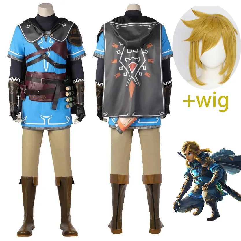 

Game The Legend of Link Full Set Zelda Coat Top Pants Wig for Unisex Adult Kids Halloween Party Cosplay Costume Uniform