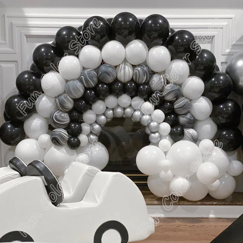 

141pcs White Memorial Day Party Arch Backdrop Baby Shower Events Celebration Black Silver Decor Birthday Balloon Garland Kits
