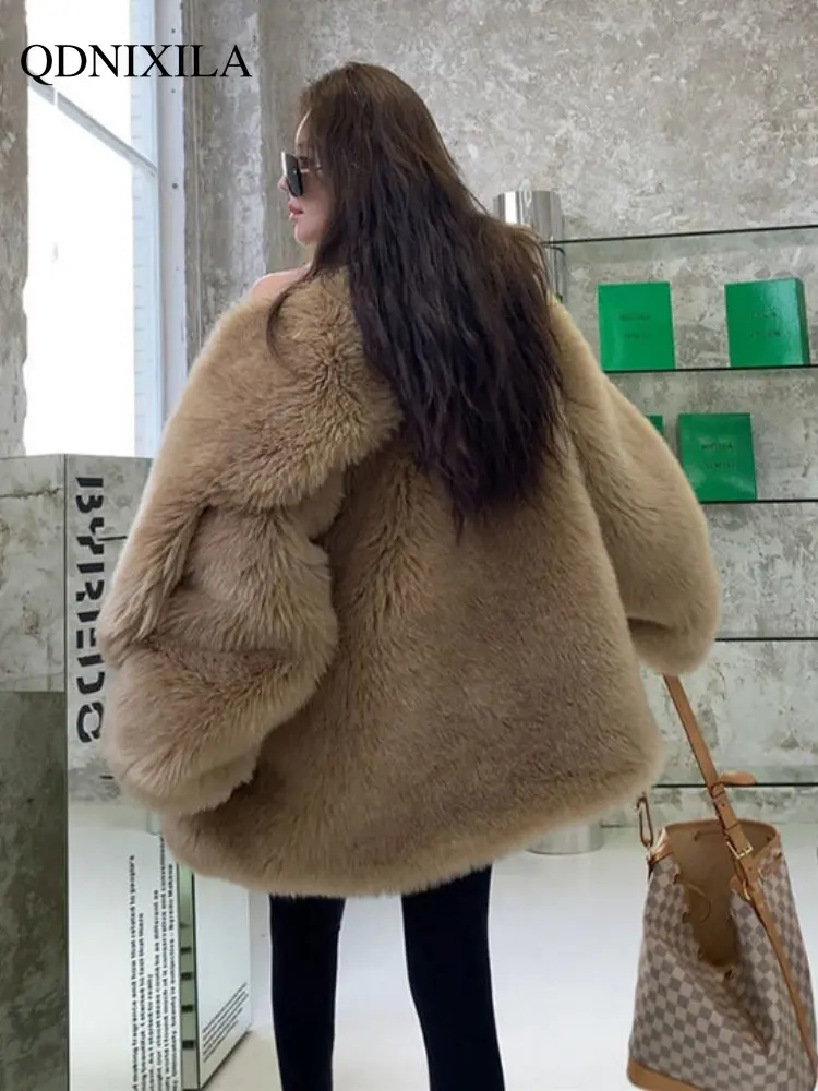 Winter Coat for Women Fashion Mid-length Big Fur Collared Hot Girl Fox Fur Imitation Fur Thickened Coat New In Outdoor Clothes