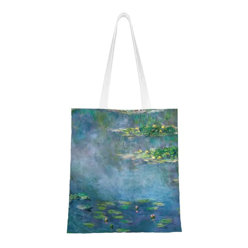 

Claude Monet Grocery Tote Shopping Bags Women Funny Water Lilies Canvas Shoulder Shopper Bag Big Capacity Handbags