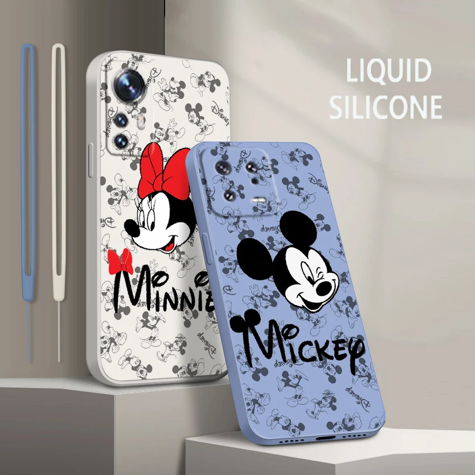 

Mickey Minnie Cute For Xiaomi Mi 13 12 12T 11 11T 10 10T 9 9SE Lite Pro Ultra A3 Liquid Rope Silicone Phone Case Coque Capa