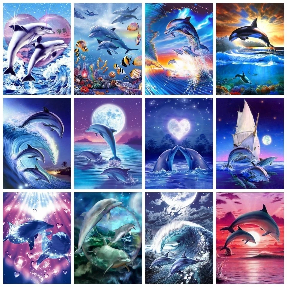 

AZQSD 5D Diy Diamond Painting Dolphin Needlework Animal Diamond Embroidery Mosaic Animal Wall Art